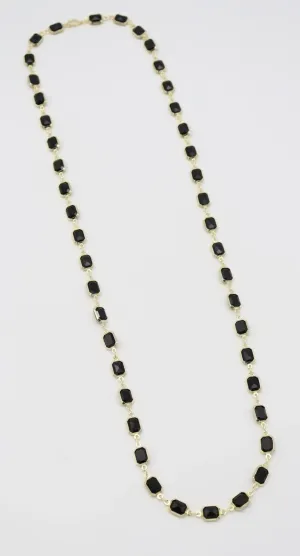 Kadın Siyah Taşlı Uzun Kolye –14K Gold – 70 cm