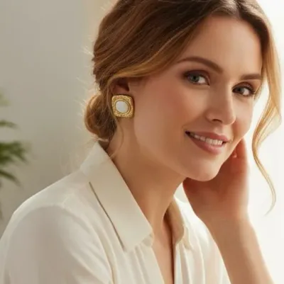 Kadın Gold Renk 316L Çelik İçi İnci Görünümlü Vintage Küpe