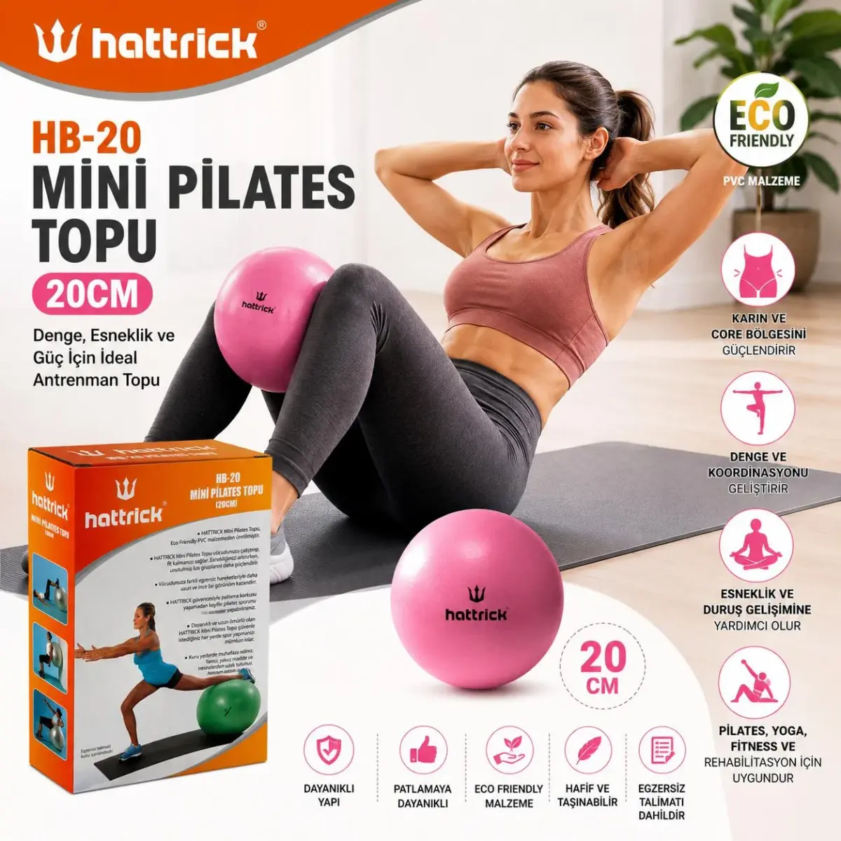 Mini Pilates Topu 20 cm Pembe Pilates Yoga Fitness Egzersiz Denge Topu