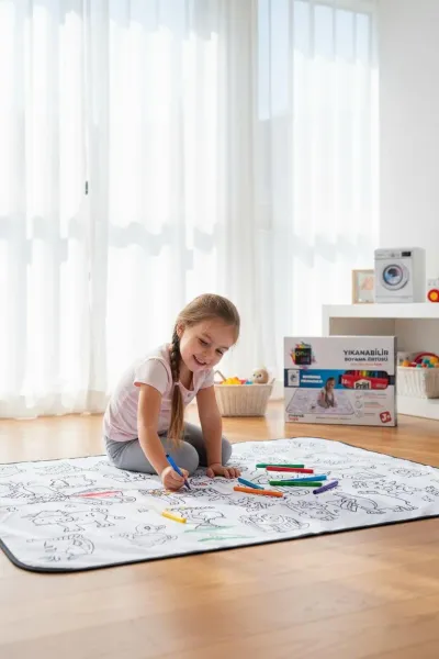 Çocuk Boyama Örtüsü Yıkanabilir 100x150 cm-Eğitici Aktivite Matı Seti