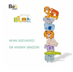 Bee Smart Montessori Hayvanlar Blok Denge Oyunu – Doğal Ahşap Eğitici Oyuncak (2+)