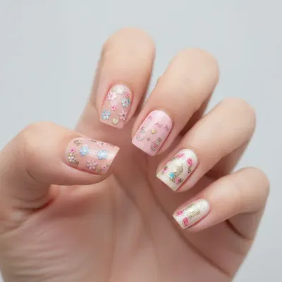 3’lü Nail Art Sticker Seti – 36 Adet (Kuş Kafesi, Kurdele ve Çiçek Desenleri)