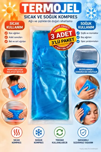 Sıcak Soğuk Termojel Kompres Jel Buz Torbası Tekrar Kullanılabilir 23x13 cm 3 ADET