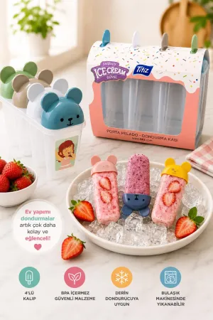 Snowy Bear Dondurma Kalıbı 4’lü BPA Free Ev Yapımı Dondurma ve Buz Kalıbı