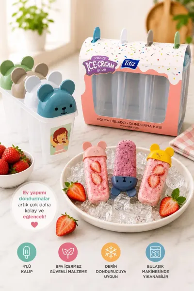 Snowy Bear Dondurma Kalıbı 4’lü BPA Free Ev Yapımı Dondurma ve Buz Kalıbı