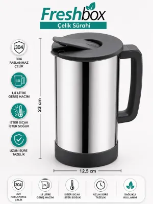 1,5 Litre 304 Paslanmaz Çelik Sürahi | Sıcak Soğuk İçecek Sürahisi | Çelik Termal Sürahi