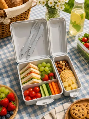 Titiz Takeaway Beslenme Kabı Seti Bölmeli Lunch Box Çatal Bıçak Dahil BPA Free Beyaz