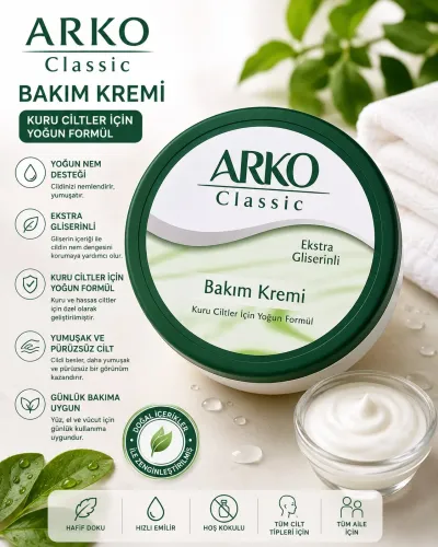Arko Classic Ekstra Gliserinli Bakım Kremi - Kuru Ciltler İçin Yoğun Nemlendirici Krem 150 ML