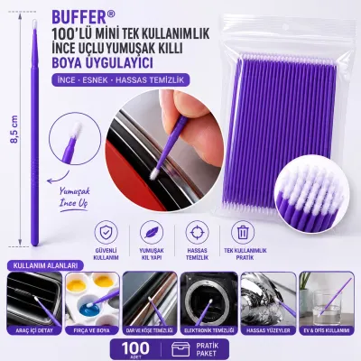100’lü Mini Tek Kullanımlık Araba Rötüş Fırçası – İnce Uçlu Yumuşak Kıllı Boya Uygulayıcı