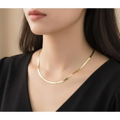 Yassı Balık Sırtı Zincir Kolye 50 cm – Gold Renk