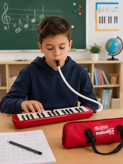 Helvacıoğlu 32 Tuşlu Melodika Çantalı Hortumlu Ağızlıklı Okul Müzik Aleti - Kırmızı