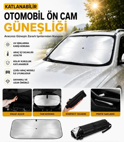 Katlanabilir Otomobil Ön Cam Güneşliği Şemsiye UV Korumalı Araç Cam Gölgeliği