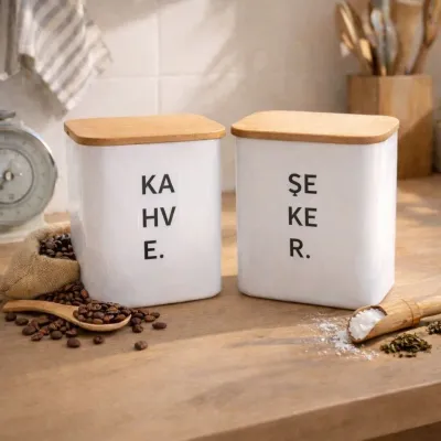 2'Li 1,5 LT Ahşap Vakum Kapaklı Saklama Kabı (PLASTİK)
