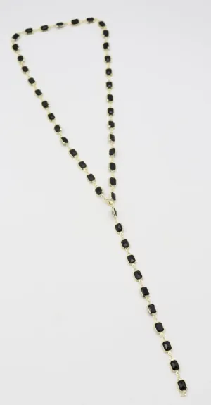 Kadın Siyah Taşlı Uzun Kolye –14K Gold – 70 cm