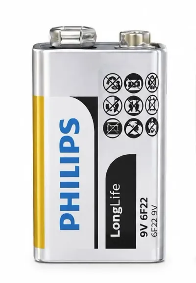 Philips LongLife 9V Kare Pil 6F22 Uzun Ömürlü Çinko Karbon Pil