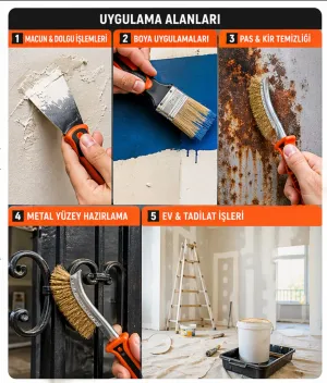 Kinetex Fırça  Spatula Seti 3 Parça (Tel Fırça + Boya Fırçası + Spatula)