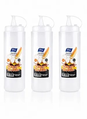 Titiz 3’lü 700 ml Sos Şişesi Seti Sızdırmaz Kapaklı Sarı Kırmızı Beyaz