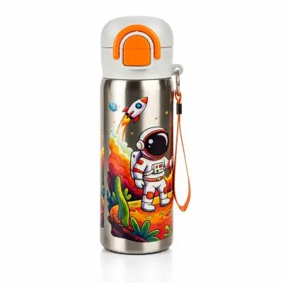 Titiz Siply 600 ml 304 Paslanmaz Çelik Çocuk Matarası Pipetli ve Direkt İçim Çift Kullanımlı Metalik