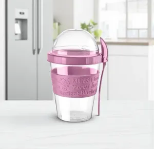 Titiz 600 ml Kaşıklı Yoğurt  Müsli Kabı – Taşınabilir Kase - Pembe