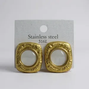 Kadın Gold Renk 316L Çelik İçi İnci Görünümlü Vintage Küpe