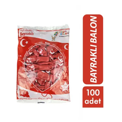 Atom 100 Adet Türk Bayraklı Balon - 29 Ekim 23 Nisan Okul Süsleme Kırmızı Beyaz Balon