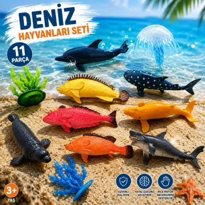 Deniz Hayvanları Oyuncak Seti Balık Köpek Balığı Yunus Figürleri 3+ Yaş