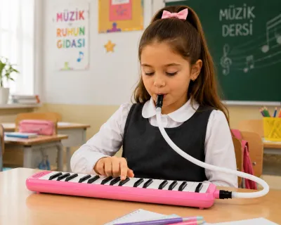 Helvacıoğlu 32 Tuşlu Melodika Çantalı Hortumlu Ağızlıklı Okul Müzik Aleti - Pembe