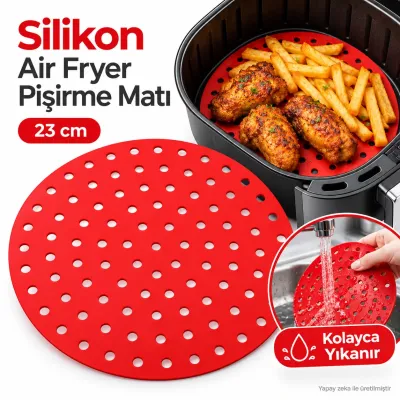 Isıya Dayanıklı Yıkanılabilir Silikon Fırın Ve Airfryer Yuvarlak Model Pişirme Matı 23 Cm