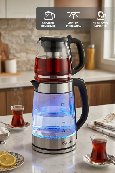 Sinbo STM-5848 1500 W Cam Çay Makinesi – 2 L + 1.2 L Cam Demlik