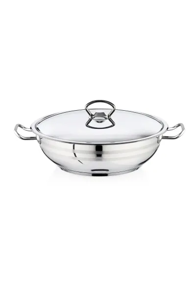 36x13 cm Flanşlı Kulp Çelik Kapaklı Çelik Kısa Tencere-12 Litre