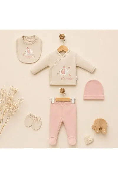 Bebek Zıbın Seti 5'li Fil Desenli — Pembe