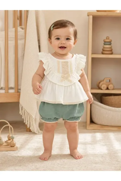 Kız Bebek Takım Şortlu Kolsuz — Beyaz