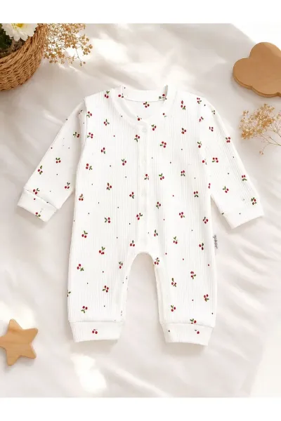 Kız Bebek Tulum Kirazlı Bebe Yaka — Beyaz