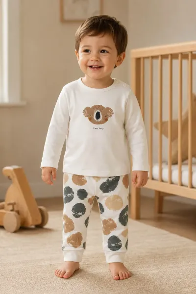 Unisex Bebek 2'li Takım Koala Baskılı — Ekru