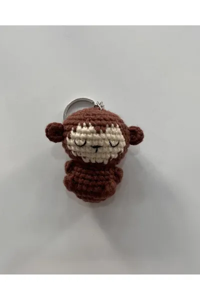Amigurumi Uyuyan Maymun Anahtarlık 6 cm — Kahverengi