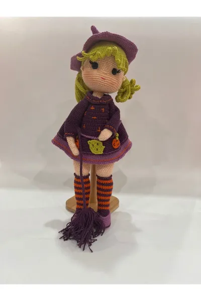 Amigurumi Cadı Kız Bebek Halloween 41 cm — Mor