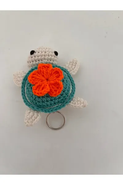 Amigurumi Kaplumbağa Anahtarlık Turuncu Çiçekli