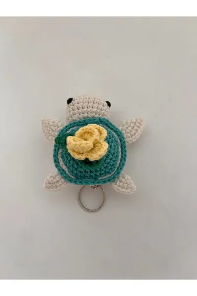 Amigurumi Kaplumbağa Anahtarlık Sarı Çiçekli