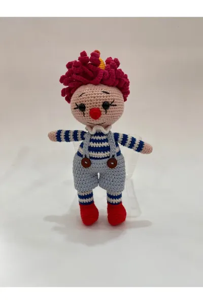 Amigurumi Palyaço Bebek Örgü Oyuncak 27 cm — Mavi