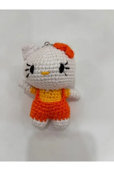 Amigurumi Kedi Anahtarlık Tulumlu 8-10 cm — Turuncu