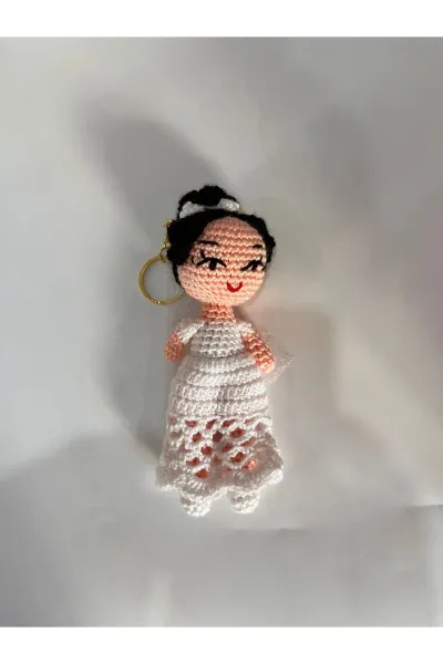 Amigurumi Gelin Anahtarlık Dantel Gelinlikli — Beyaz