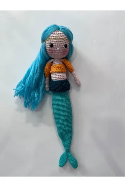 Amigurumi Deniz Kızı Örgü Bebek 36 cm — Mavi