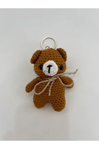 Amigurumi Ayıcık Anahtarlık Jüt Fiyonklu 9-10 cm — Kahverengi