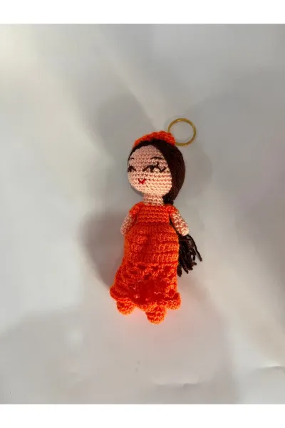 Amigurumi Prenses Anahtarlık Dantel Etekli — Turuncu