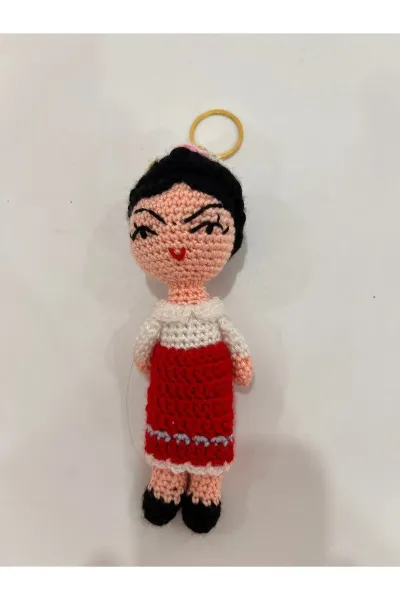 Amigurumi Frida Kahlo Bebek Anahtarlık — Kırmızı