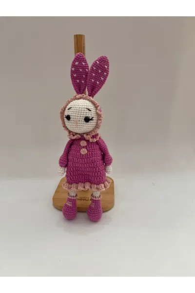 Amigurumi Tavşan Bebek Elbiseli Şapkalı 26 cm — Mor