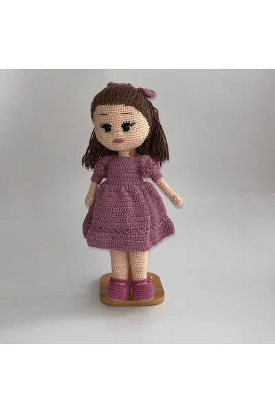 Amigurumi Örgü Bebek Balon Kollu Elbiseli 36 cm — Mor