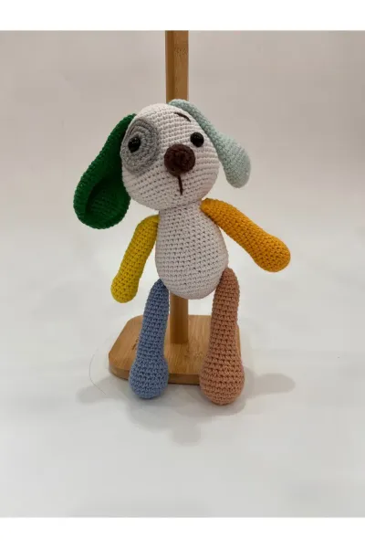 Amigurumi Köpek Örgü Oyuncak 21 cm — Nane Sarı Kulak
