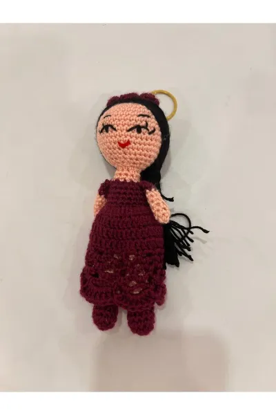 Amigurumi Prenses Anahtarlık Dantel Etekli — Koyu Mor