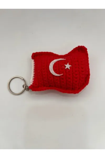 El Örgüsü Türk Bayrağı Anahtarlık Ay Yıldızlı — Kırmızı